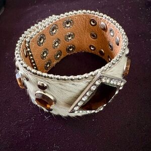 “Rhinestone Cowgirl” Hair-on Leather Wide Bling Cuff Bracelet Like New! Western